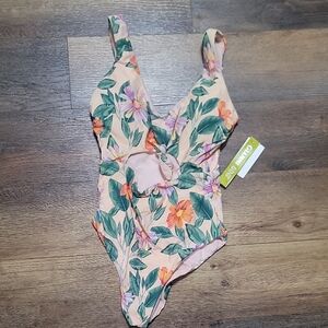 Gianni Bini Floral One Piece Swimsuit - Peach and Green
